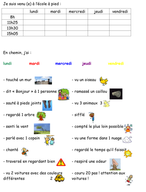 Fiche d'exercice "mes déplacements à pied"